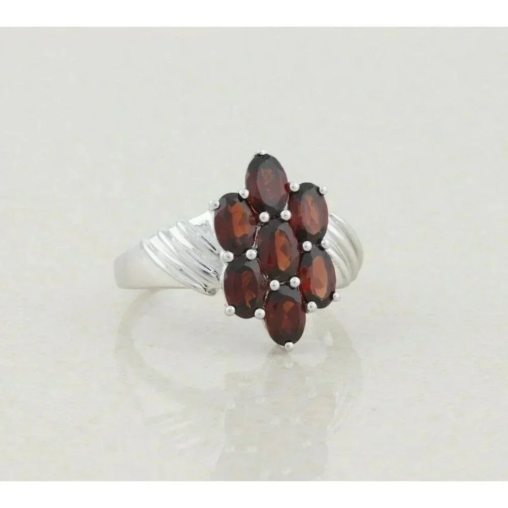 Sterling Silver Garnet Cluster Ring Size 10 1/2 - Picture 4 of 7
